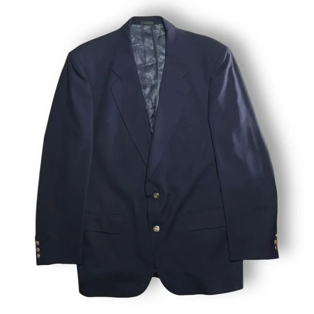 Burberry’s Men’s Navy Wool Blazer 42R | Classic Power Suiting w/ Gold‎ Buttons